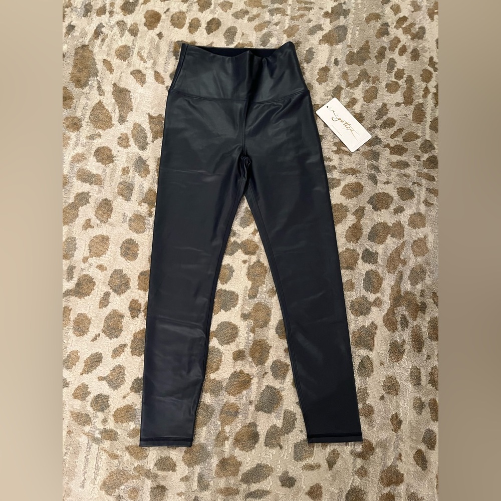 Navy Leather Leggings